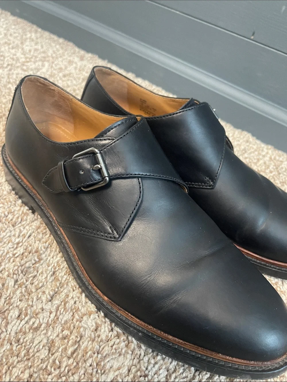 Coach Black Leather Single-Buckle Monk Strap Oxfords